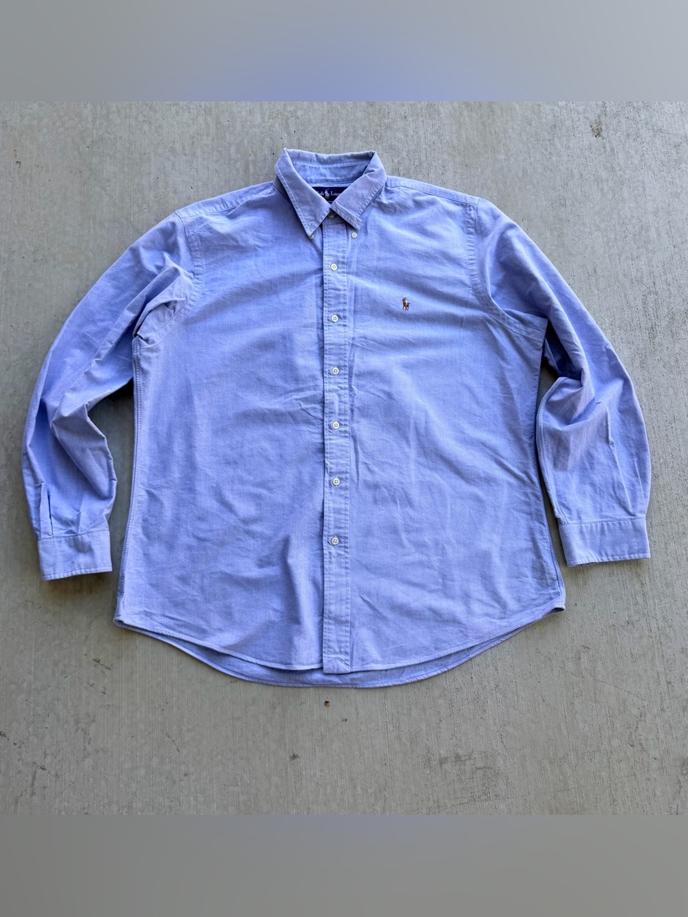Vintage Polo Ralph Lauren Chambray Shirt Custom Fit Flesh Rider Size XL Blue
